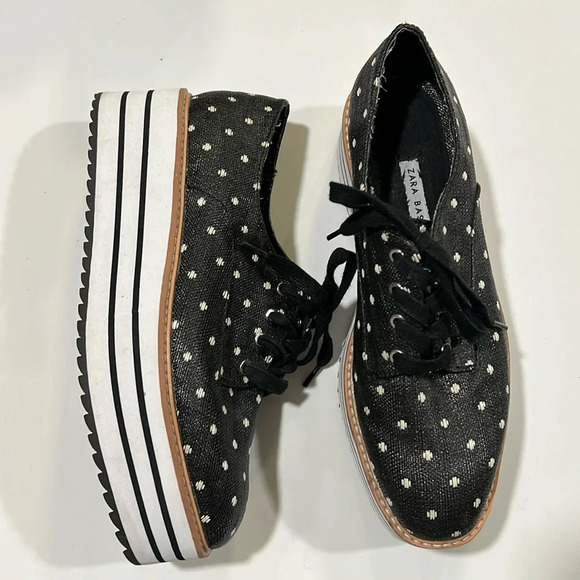 Zara Basic - 38, black and white polka dot platforms - Picture 1 of 9